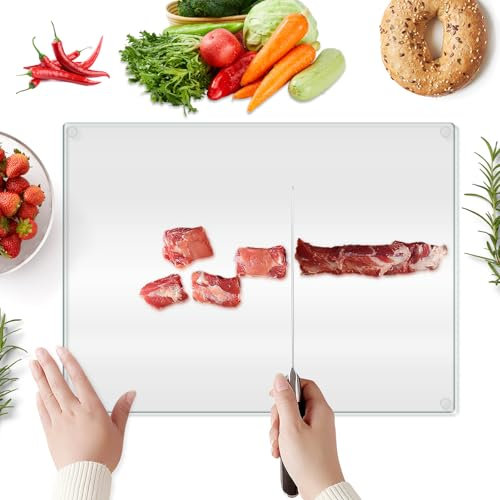 Bearrerp gehärtetem Schneidebrett aus Glas,40x30 cm Schneidbrett transparentes,mit rutschfesten Silikonfüßen,mit Robust,hitzebeständig und kratzfest,für Küchenarbeitsplatte,Tisch