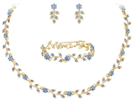 Clearine Hochzeit Schmuck Set für Damen Braut, Wunderschöne beeindruckende Kristall Blume Blatt Cluster Choker Halskette Link Armband Ohrstecker Set für Braut Brautjungfer