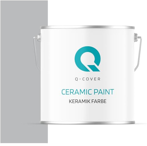 Q-COVER Keramik Farbe 5L (ca.35m²) Grau Wandfarbe Innenfarbe Abwaschbar Klasse 1 Mattfarbe Deckenfarbe Scheuerfest Küche Bad Treppen Ceramic Hohe Deckkfraft