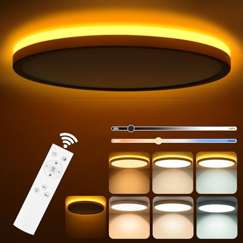 RDGOOD LED Deckenleuchte Dimmbar 24W, 2400lm LED Deckenlampe Dimmbar mit Fernbedienung 3000K-6500K, 2000K Warmweiß Nachtlicht Hinterbeleuchtung für Wohnzimmer Kinderzimmer Schlafzimmer Ø30x2.5cm