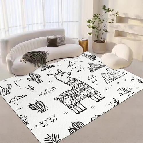 Alfombra de dormitorio con diseño de cactus de oveja dibujada a mano, para sala de estar, grande, suave, resistente, decorativa, para dormitorio, cocina, lavable, para decoración de habitación, 71 x