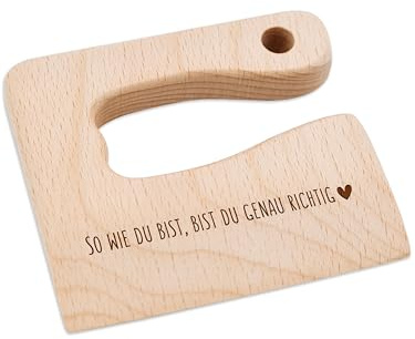 Bärenfreunde® - Montessori Kinder Messer mit Gravur - Sicheres Holz Baby Besteck mit abgerundeten Kanten - Geburtstag Baby Geschenk Taufe (nur Spruch)