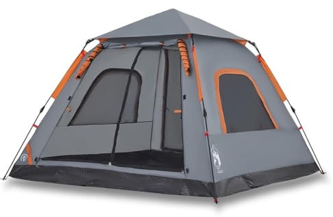 Tidyard Kuppel-Kuppelzelt Campingzelt Outdoor Zelt Trekkingzelt Camping Zelt Pop Up Zelt Tragbar Wanderzelt Innenzelt Wurfzelt Strandzelt Tunnelzelt 5 Personen Grau Orange Quick Release