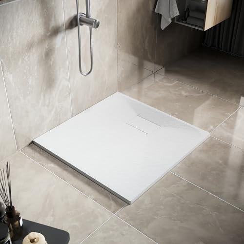 SIRHONA - Plato de ducha (80 x 80 cm, antideslizante, cuadrado blanco, material de resina SMC, con sifón