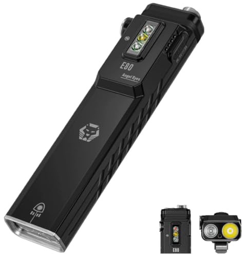 RovyVon Angel Eyes E80 Flat EDC Flashlight 1800 Lumens USB-C Rechargeable Flashlights,Green Beam,High Power UV Front Light with White/Red/365nm Sidelights,Removable Two-Way Pocket Clip (Black)