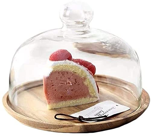 RVGOJHYF Dome Cake Stand Cake Pan, Home Cake Box Wooden Bread Board and Glass Lid Restaurant Fruit Donut Dome Cake Stand,Can Be Used for Wedding Dinner