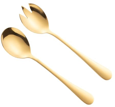COLLBATH 2 Cucharas De Acero Inoxidable Para Ensalada Tenedores Dorados Utensilios Para Servir Hogar