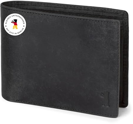 Berliner Bags Herren Geldbörse Peter Vintage, Portmonee Leder - Dunkelgrau | Portemonnaie Echtleder für Herren, RFID-Schutz, 6 Kartenfächer, 2 Geldfächer, Ausweisfenster, Münzfach inkl. Geschenkbox