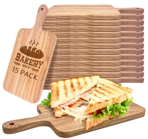 15 Pack Rubber Wood Cutting Board Bulk Wooden Serving Tray Kitchen Chopping Boards with Handle for Charcuterie Housewarming Gift (13.8 x 7 Inch)