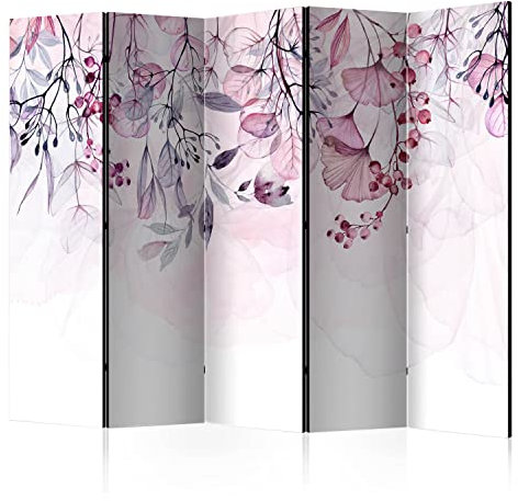 Biombo decorativo con diseño de hojas rojas, 225 x 172 cm, pantalla plegable de doble cara, 5 paneles, lienzo no tejido, impresión fotográfica, hiedra, naturaleza, plantas, divisor de habitación,
