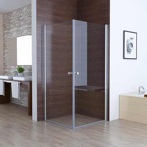 MIQU 100x100 x185cm Eckeinstieg Duschkabine mit 180° Schwenkbare Doppel Schwingtür, Pendeltür Duschwand ESG Glas Rahmenlos Duschabtrennung, Komplett Dusche ohne Duschwanne