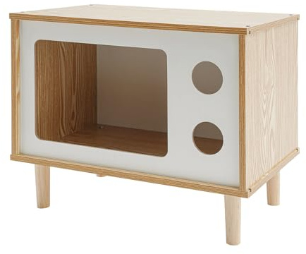 50x29x40 cm Kleines Katzenhaus aus E1 MDF mit Vier Massive Holzbeine, Kompakte TV-förmiger Katzenschrank Katzenbett Indoor, Bodenstehend Katzenhöhle Kratzmöbel Katzenunterstand (Hölzern, 50*29*40 CM)