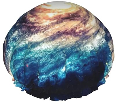 Bonnet de douche réutilisable double couche avec doublure élastique Motif Voie lactée Univers