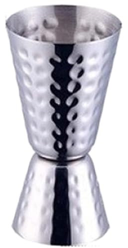 Wudaizhi Stainless Steel Cocktail Jigger - Dual Measuring Cup for Home Bar - Hammered Double Jigger Shot Measure, 1 Ounce/2 Ounce