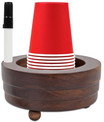 Tefola Portavasos de madera con ranura para marcadores, soporte para bebidas con ranura para marcadores, soporte para tazas de café redondo de madera, dispensador de tazas personalizado