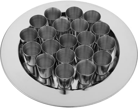 COLLBATH Stainless Steel Communion Cups and Plates Set, 20 Large Flat-Bottom Holy Ritual Drinking Glasses, Stackable Church Worship Chalice for Religious Services and Church Communion Supplies