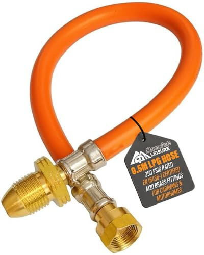 Xtremeauto Manguera de 0,5 m, color naranja, GLP, conector de gas propano de alta presión para caravana y autocaravana, accesorios M20, certificado EN 16436-1