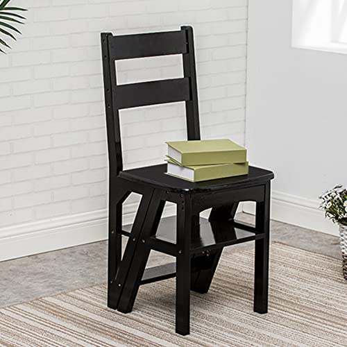 Scaletta e Sgabello Legno, Sgabello Pieghevole per Bambini e Adulti, Sedia per Scale, 4 gradini in Legno, Multifunzione, libreria