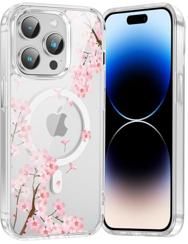 Saqmkil Cover Magnetica per iPhone 15 Pro Max 6,7,Compatibile con MagSafe, Trasparente Custodia Aesthetic Disegni Fiori Donne Ragazza Case, Morbido Silicone TPU Bumper Antiurto Protettiva Cover, Rosa | Custodia magnetica estetica colorata per ragazze, in morbido silicone, trasparente, sottile, TPU, antiurto, 6,7, 03