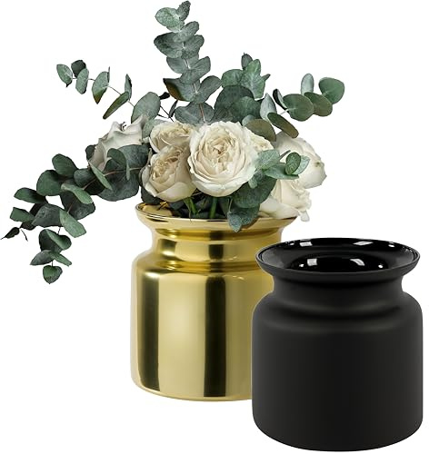 2er Set mittelgroße Vasen in Gold und Schwarz matt - Tischvase | Blumenvase, Glasvase, Deko und Dekoration für Tischdeko und Tischdekoration - edles Duo fürs Wohnzimmer