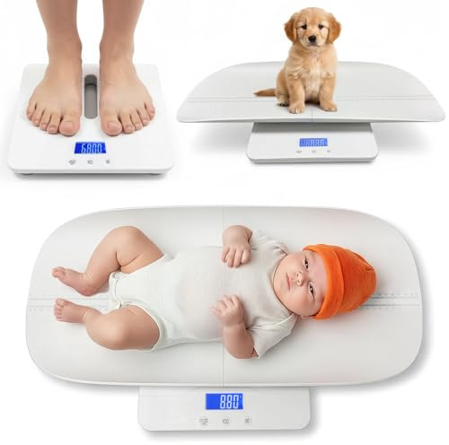 Báscula digital para bebés con bandeja, alta precisión de 10 g para recién nacidos y bebés, capacidad de 100 kg, pantalla LCD con sujeción y tara, seguimiento del peso del bebé en kg, lb: st, oz