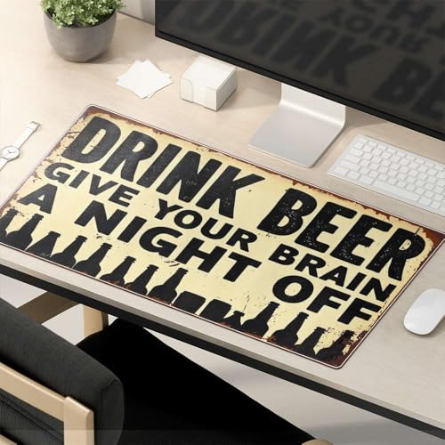 OGBD Mouse Pad Work Funny Drink Beer Give Your Brain A Night Off. Mouse Pad Cat Desk Accessories Desk Pads