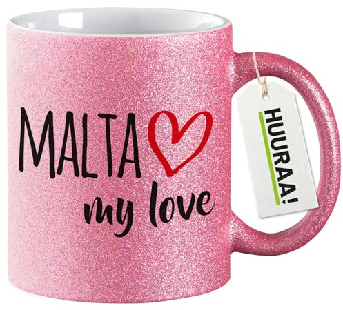 Huuraa Tazze Glitterate Malta My Love Tazza da caffè Regalo Rosa 330ml Malta My Love Souvenir