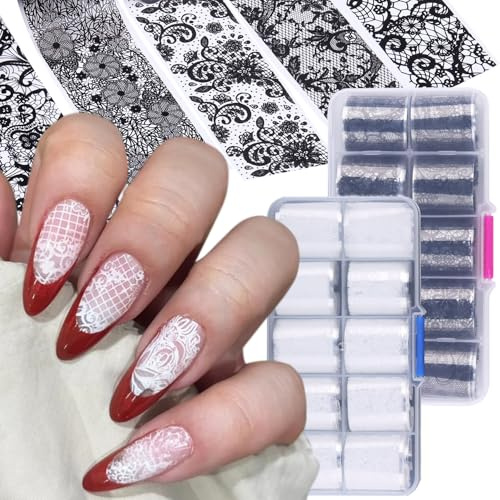 Zosutetoxo Stickers, 20 rouleaux de pochoirs à ongles et de film de transfert pour ongles, pochoirs en dentelle pour ongles avec motifs de fleurs et d'étoiles
