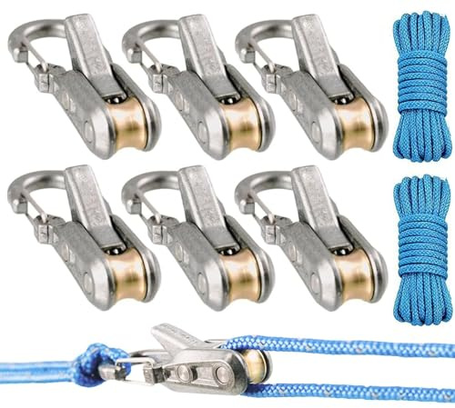 6-pack spännare med reprulle, kamlåslåsare – sladd och paracordåtdragningsverktyg med karbinhake – snabb repjusterare för utomhuscamping, vandring, båt och stationär användning (2 rep)