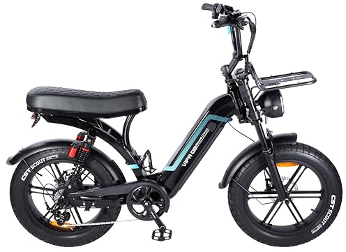 OUXI Q8 E-Bike 20 Zoll Fatbike Elektrofahrrad Pedelec, 250W Motor 60Nm, 48V 15Ah Akku 60-80km, Hydraulische Scheibenbremsen, Vollfederung, Blinker & Frontgepäckträger (Schwarz)
