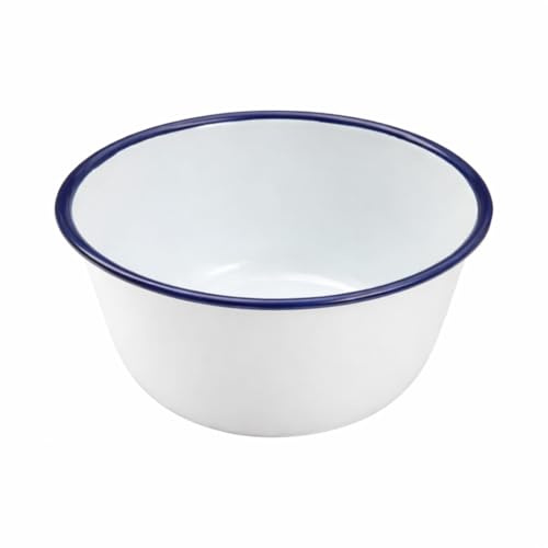 DTD QUALITY MATTERS Enamel Cookware White with Blue Rim Oven Safe 18cm Pudding Basin