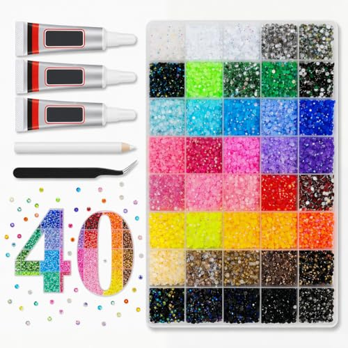 KORVORIA 3mm Geléglitterstenar, 32000 Delars Bedazzler Set i 40 Färger