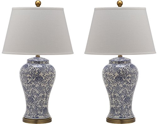 SAFAVIEH Lighting Collection – Spring Blossom Set of 2 Blue & White Floral Chinoiserie Table Lamps, 29-Inch Ceramic Lamps for Bedroom, Living Room, Home Office (LIT4170B-SET2)