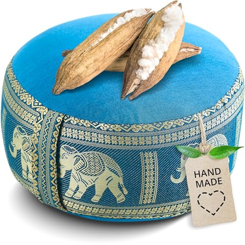 livasia Meditationskissen Thaiseide - Ø 32x20cm - Yogakissen klein mit Kapok, Pouf, Bodenkissen Yoga Zen Meditation, Sitzkissen Garten Balkon, Zafukissen handgefertigt