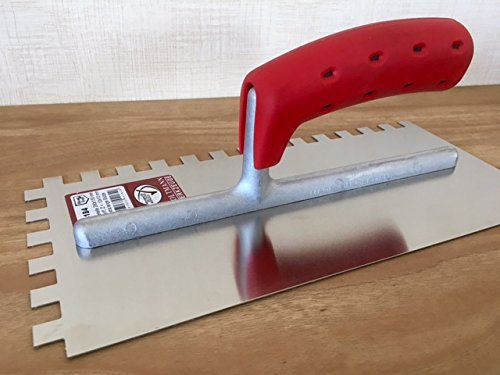 HOLTMANN Tiling Tilers Trowel 11 x 5 Stainless Steel 10mm Square Notch Notched For Wall Floor Tile Grout Adhesive Spreading Made In Germany Soft Comfort Grip Handle #4184