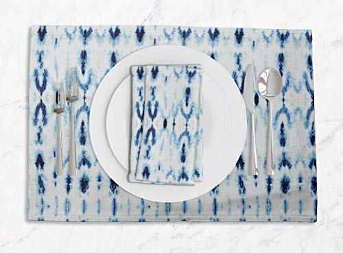 S4Sassy Blu Shibori Tie-Dye Sottopiatti reversibili da Pranzo stampabili Lavabili con Set di tovaglioli