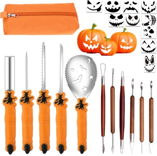 Nabance Halloween Kürbis Schnitzset 22Stk - Kürbis Schnitzset Kit Edelstahl Halloween Dekoration Zubehör Schnitzwerkzeuge Kürbis für Erwachsene und Kinder
