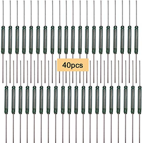 QitinDasen 40Pcs Premium MKA-14103 AT10-15 Glasrohr Reedschalter, 2X14mm Kontakt Magnetisch Reed-Schalter, Magnetischer Induktionsschalter, Reedkontakt Schließer (N/O) Magnetisch Steuerung Schalter