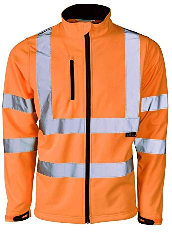 Mens Adult High Visibility Soft Shell Jacket Hi Vis Rain Proof Workwear Top Coat (Orange 2X Large)