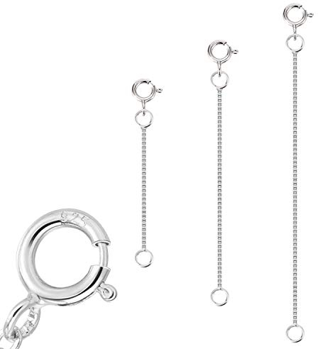 ALEXCRAFT 3 Stück Silber Kettenverlängerungs, Echt 925 Sterling Silber kette Verlängerungs mit Federring Verschluss, Kette Extender Set für Halskette Armband,2 3 4 inch