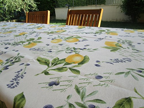 Quadratische Tischdecke mit Zitronen- und Olivenmotiv, 100 % Baumwolle, Größe: 140 x 140 cm, Made IN Italy.., Neuheit 2022.