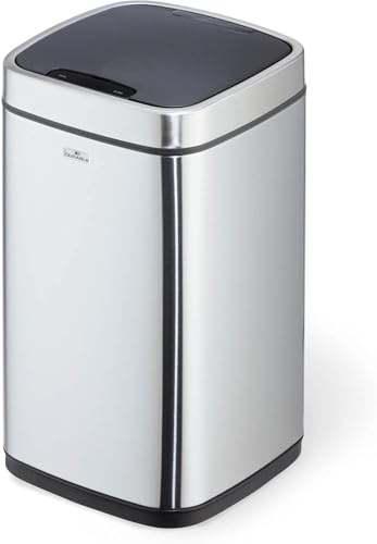 Durable Sensor Abfalleimer NO TOUCH, mit Inneneimer, 12 Liter, silber, 342123 | Mülleimer mit Bewegungssensor, Edelstahl, Fingerprint-Proof, Soft-Close Deckel, herausnehmbarer Inneneimer, viereckig
