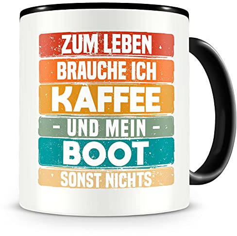 Samunshi® Boot Tasse mit Spruch Kaffee und Boot Geschenk für Fans Kaffeetasse Kaffeepott Kaffeebecher groß Lustige Tassen zum Geburtstag schwarz 300ml