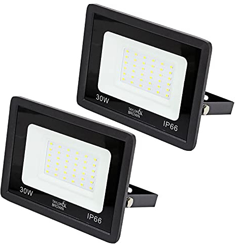Taylor & Brown 2 Pack 30W LED Floodlight IP66 Waterproof Outdoor Security Light, 6500K Cool White, Outdoor Flood Light Wall Light for Yard, Garage, Warehouse, Garden, Roads, Streets
