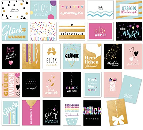 Einladungskarten Manufaktur Hamburg 30 Glückwunschkarten Herzlichen Glückwunsch im Set mit Umschlag mit modernen Design Motiven zum Geburtstag, Geschenk, Hochzeit, Einweihung