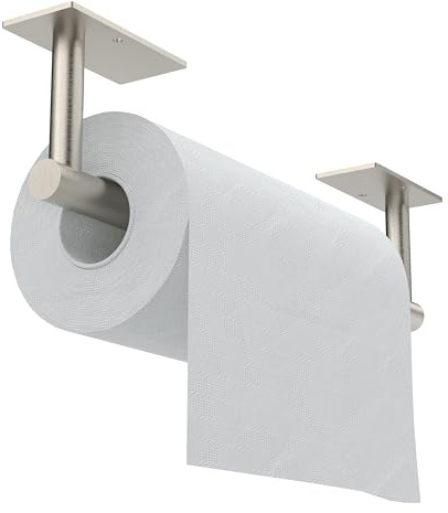 WZKALY Paper Towel Holder Under Cabinet, Self Adhesive or Wall Mounted SUS304 Stainless Steel Paper Towel Holder for Kitchen, Bathroom, Farmhouse, Barbecue and Laundry (Silver)