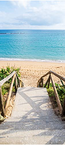 wandmotiv24 Türtapete Treppe zum Strand, Geländer, Meer, Sand 100 x 200cm (B x H) - Selbstklebende Strukturtapete Sticker für Türen, Türfolie, Aufkleber, M1303