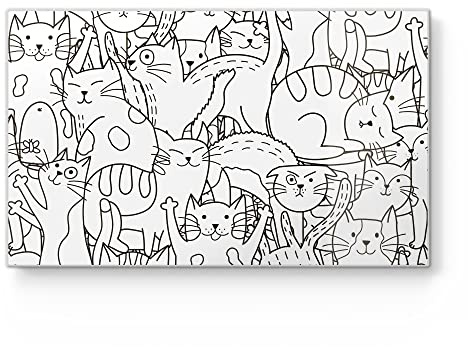 DEQORI Frühstücksbrett Glas | klein 23x14 cm | Motiv Comic-Katzen | Design Schneidebrett für Küche | Frühstücksbrettchen antibakteriell & rutschfest | Glasplatte & Servierplatte