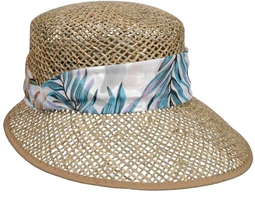 Lipodo Flower Band Seegras Schute Strohhut Made in Italy Damen Frühling Sommer Natur-blau One Size