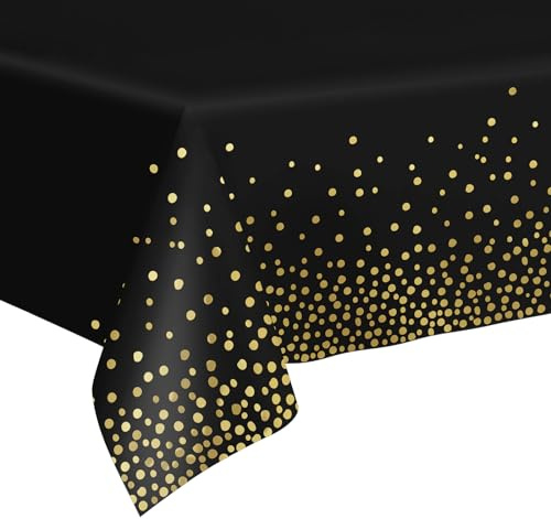 Party Tischdecken, Schwarz Einweg-Tischdecke mit Gold Gepunktete Gartentischdecken 3 STK. Rechteckig Tischtuch 274 x 137cm Tischdeko für Geburtstag, Picknick, Hochzeiten, Abschlussfeiern